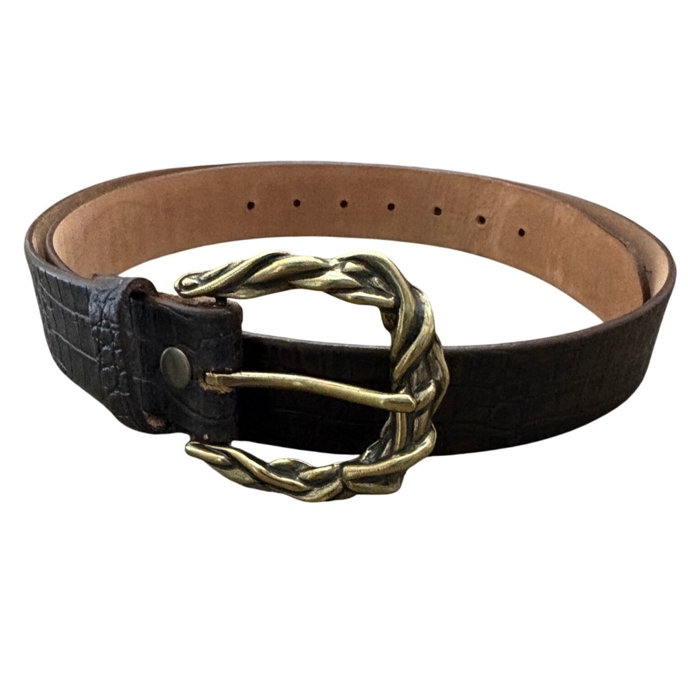 VTG Style Braided Leather Belt Brown Western Antique Brass Buckle Boho XL 51"